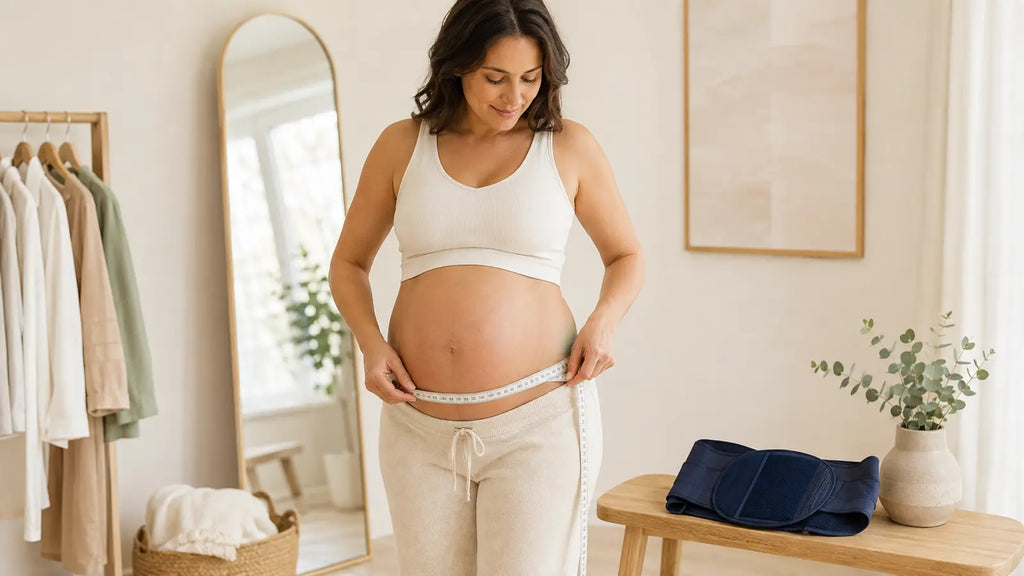 Femme enceinte illustrant le choix de la taille et du confort des vêtements de grossesse