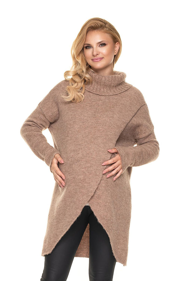 Pull long de maternité col roulé asymétrique